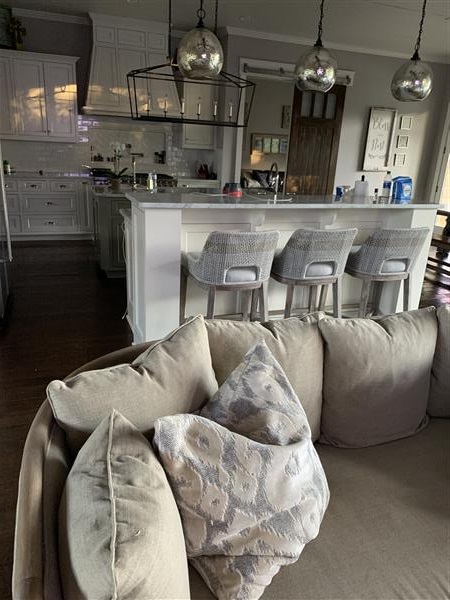 Theodore Coastal Beach Woven Grey Upholstered Brown Mahogany Frame Counter Stool Image 1