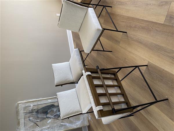 Inno Industrial Loft White Performance Brown Oak Black Iron Dining Side Chair Image 1