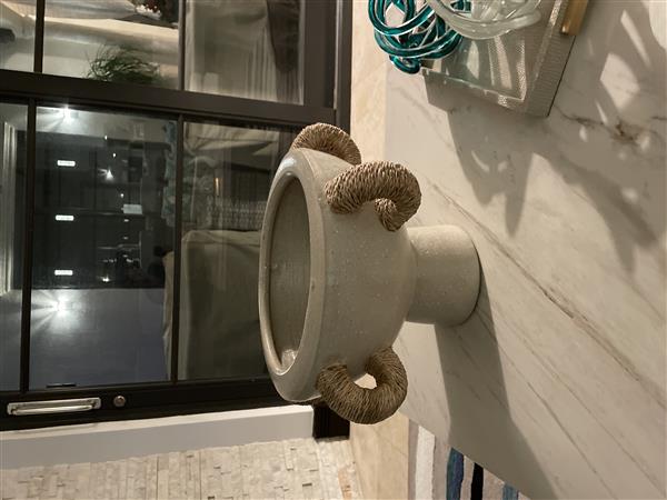 Clyde Coastal Beach Abaca-Wrapped Gray Terracotta Centerpiece Image 1