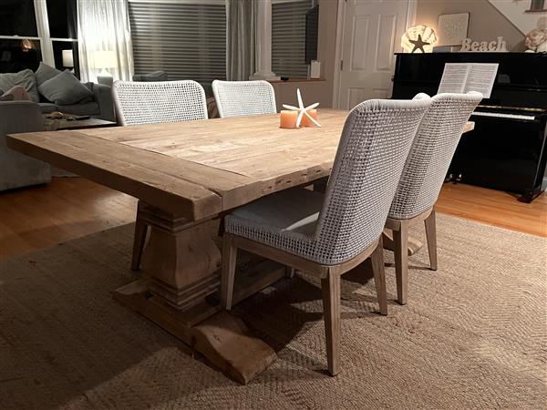 Kailey Coastal Beach White Performance Woven Rope Mahogany Frame Dining Side Chair - Set of 2 Image 1