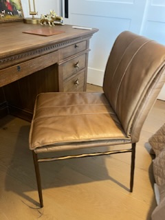 Marissa Industrial Tan Upholstered Leather Gold Iron Dining Chair - Set of 2 Image 1