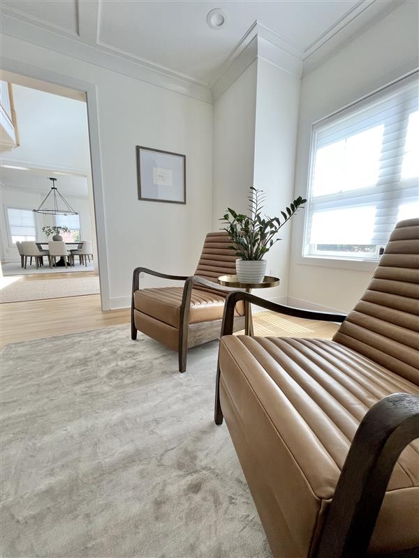 Amani Mid Century Brown Leather Wood Tufted Recliner Arm Chair Image 1