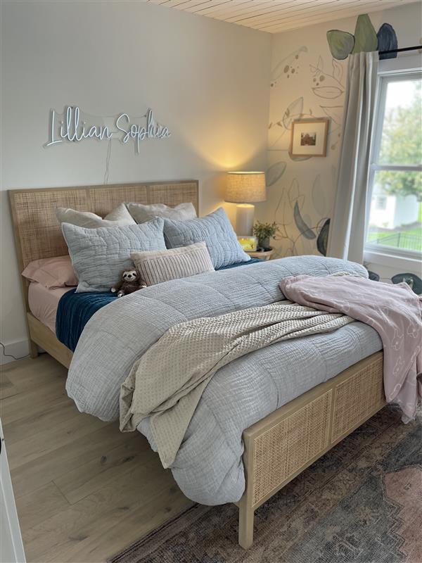 Rhian Coastal Beach Dark Brown Woven Cane Mango Wood Frame Bed - King Image 1