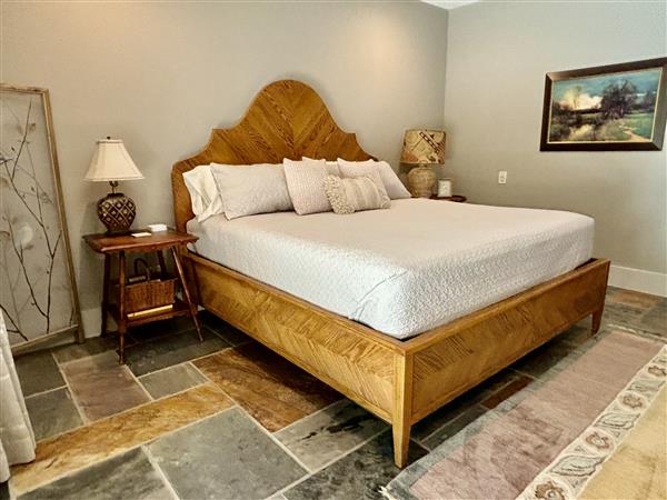 Ayra French Country Brown Wood Herringbone Bed - King Image 1